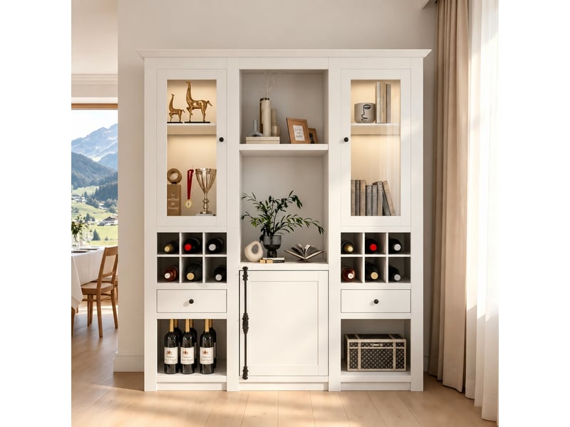  Vitrine led blanche pour salon, 16 couleurs, rangements et casier à vin, 143 x 45,5 x 170 cm  - Conforama D