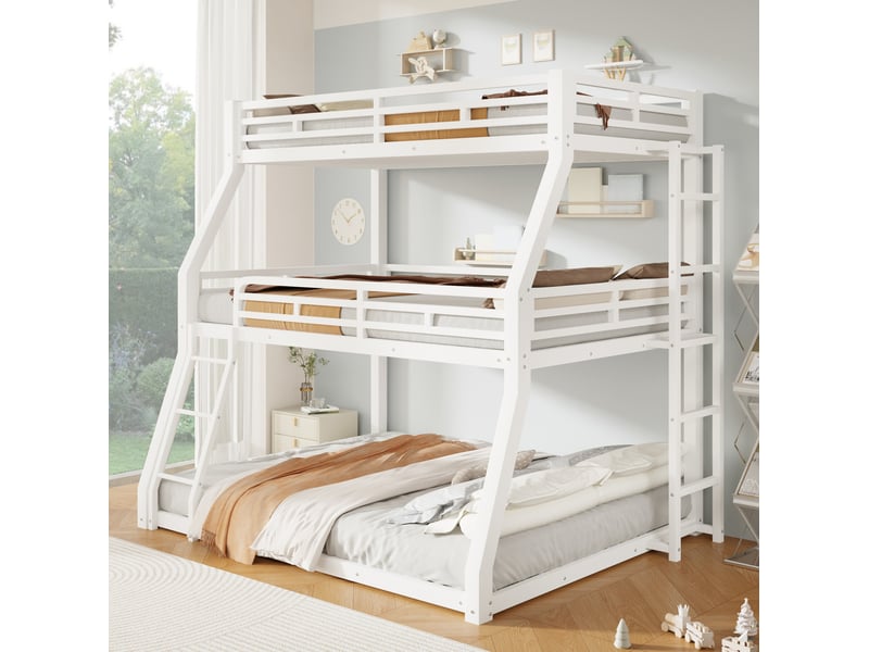 Lit superposé triple 90x200, 120x200 et 140x200 cm en métal blanc - Conforama D