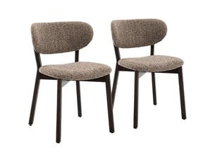 Lot de 2 chaises en bois teinte noyer foncé et tissu chiné taupe aura