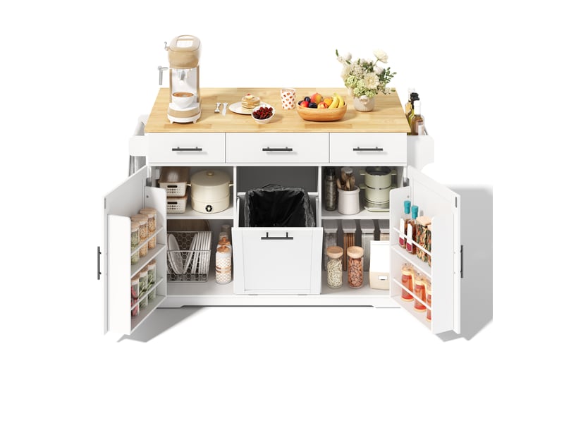  Desserte de cuisine 136x75x92 cm plateau rabattable mdf blanc et naturel  - Conforama A