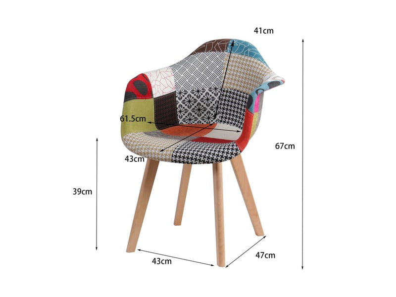  Chaises patchwork vintage (lot de 2) - pieds en bois massif - chaises de salle à manger et de salon (rouge)  - Conforama E