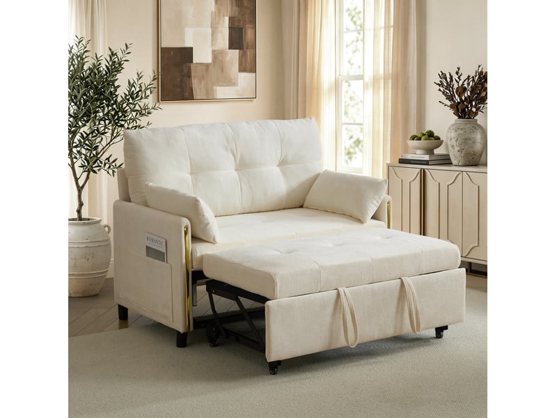  Canapé convertible 2 places 3-en-1 en chenille beige clair, 125x83x93 cm  - Conforama B