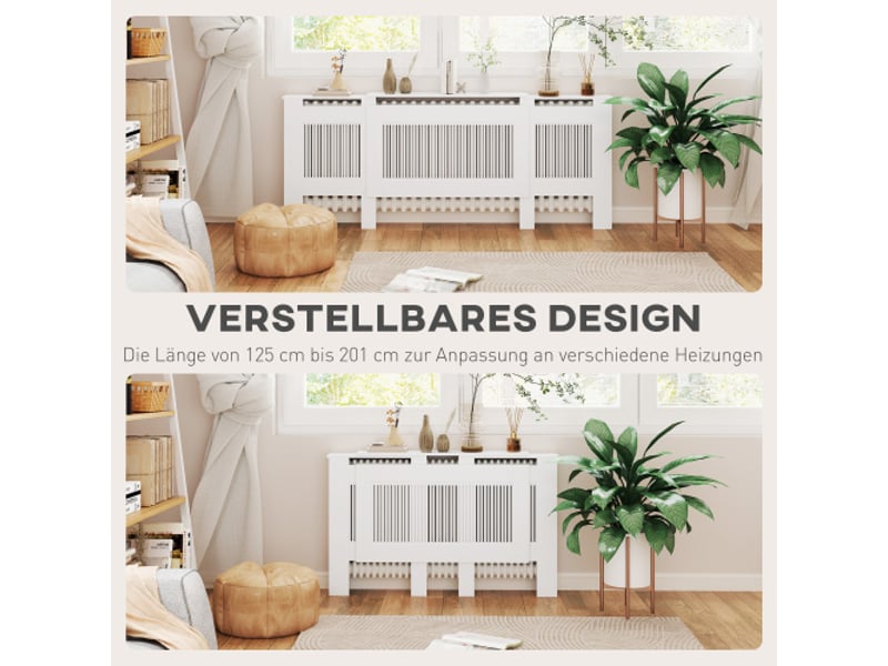  Cache-radiateur extensible avec étagère à lamelles blanc 125-201 x 19 x 81,5 cm  - Conforama B