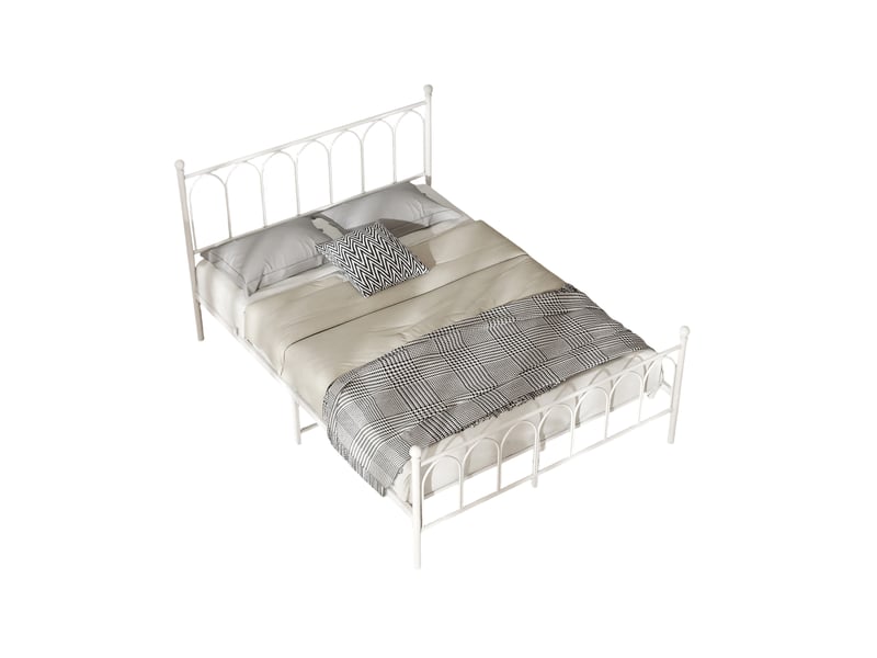  Lit 2 personnes, lit 140x200 cm, cadre de lit 140x200 cm en metal blanc avec sommier a lattes, sans matelas  - Conforama A