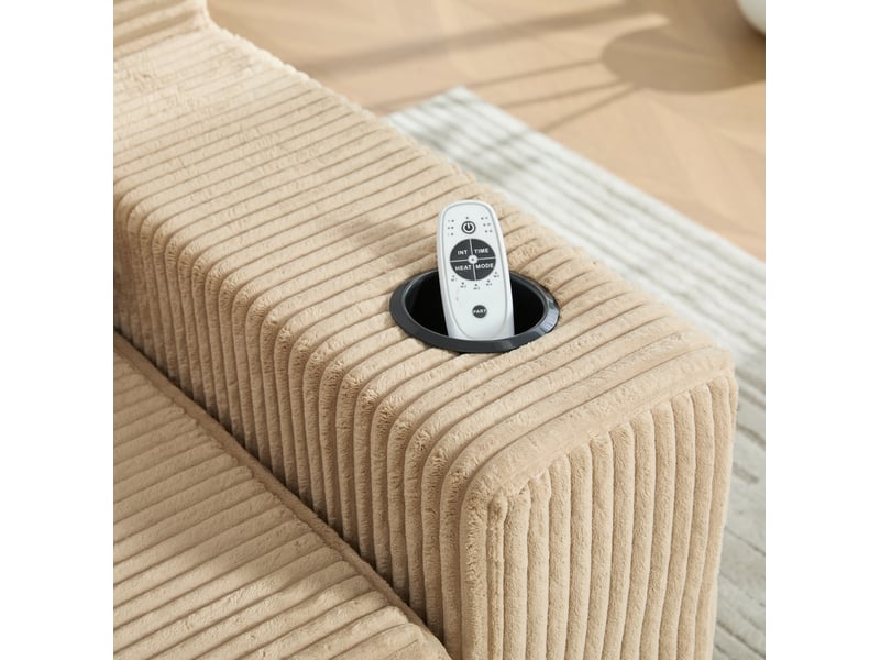  Canapé-lit 2 places 151x133x64 cm kaki en velours côtelé, assise extensible et poches latérales  - Conforama E