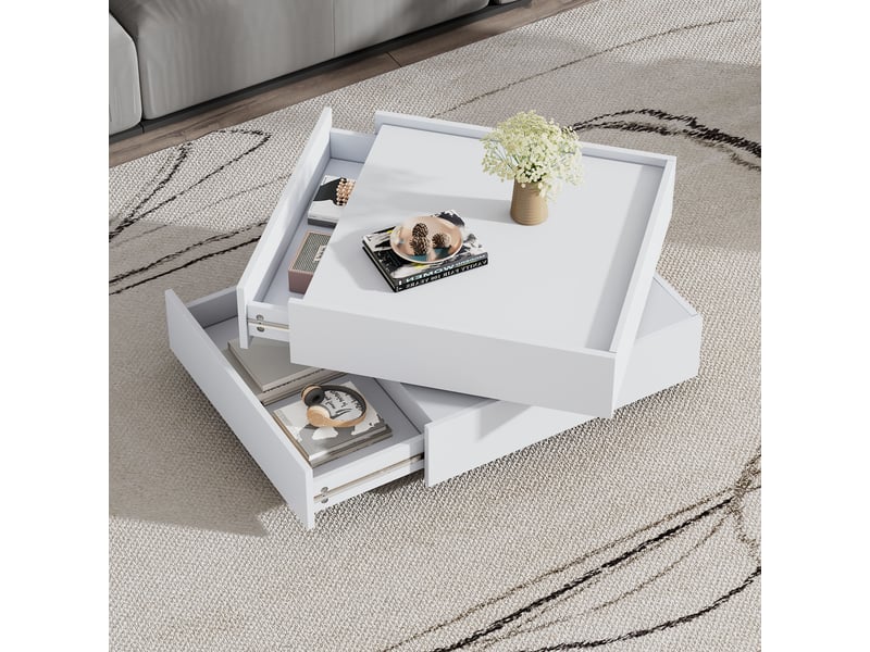  Table basse carrée pivotante - panneau de particules - blanc - classique - l 60 x p 60 x h 38 cm  - Conforama B