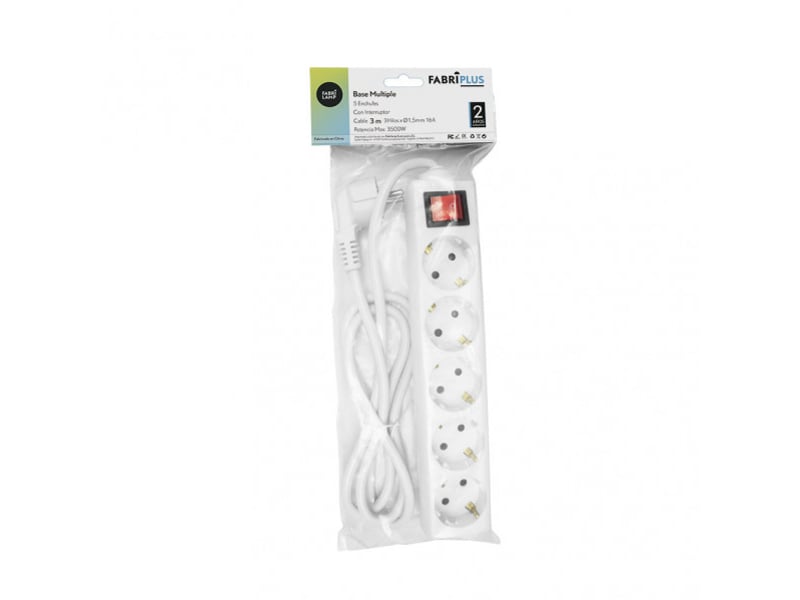  Multiprise fabrilamp alargadera 5 prises avec interrupteur câble 3 m 3500 w blanc 166421530 - Conforama C