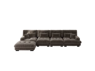Canapé modulable d’angle 4 places avec ottomane en tissu marron