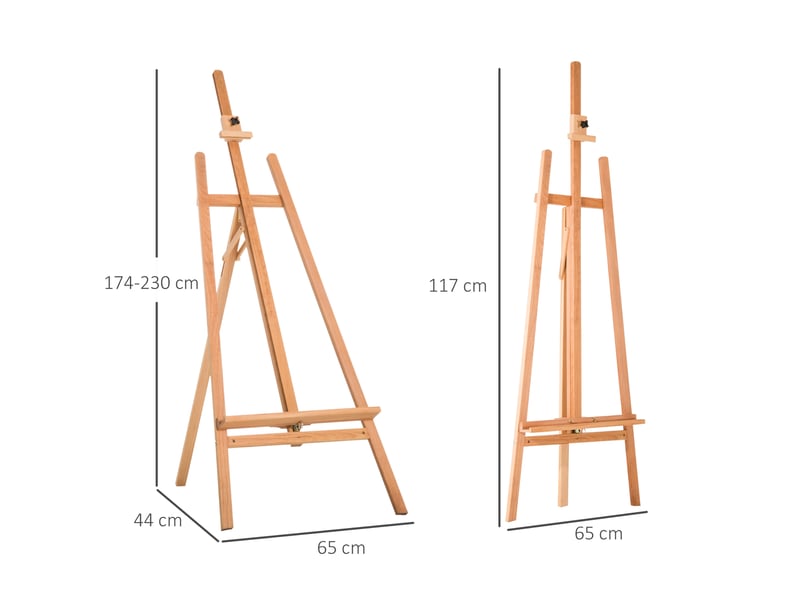  Chevalet d'artiste sur pieds, inclinaison et hauteur réglables, dim. 65l x 44l x 174-230h cm, bois de hêtre clair  - Conforama C