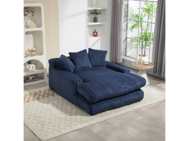 Meridienne 1 place avec 3 coussins, en velours côtelé, bleu - Conforama B
