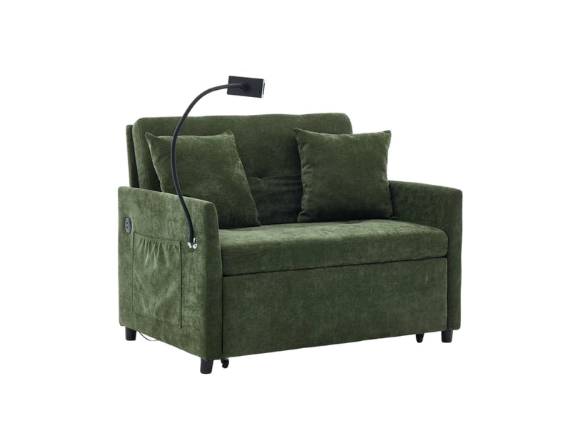  Canapé-lit pliant 1 place modenvie en tissu vert avec port usb et porte-tablette, 109 x 72 x 83,5 cm  - Conforama A