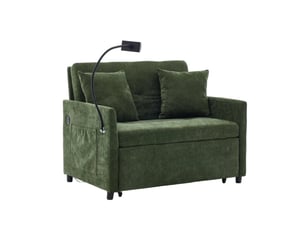 Canapé-lit pliant 1 place modenvie en tissu vert avec port usb et porte-tablette, 109 x 72 x 83,5 cm
