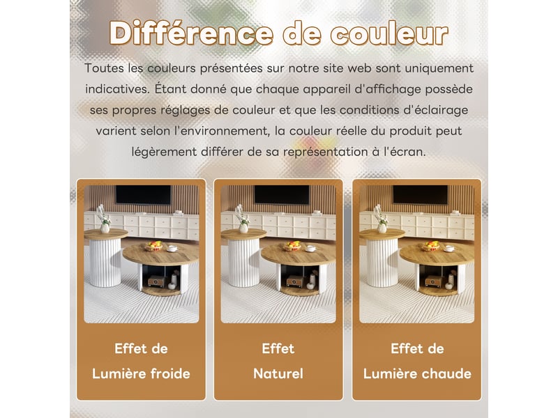  Table basse naturel, rangement, angles arrondis, façade texturée, multifonctionnel, fonctionnel - mdf et bois - 75x75x50cm - salon  - Conforama C