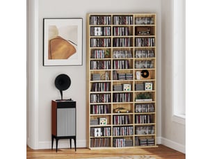 Rangements pour cd et dvd, étagère rangement 1116 cd528 dvd, 36 compartiments et étagères réglables, chêne
