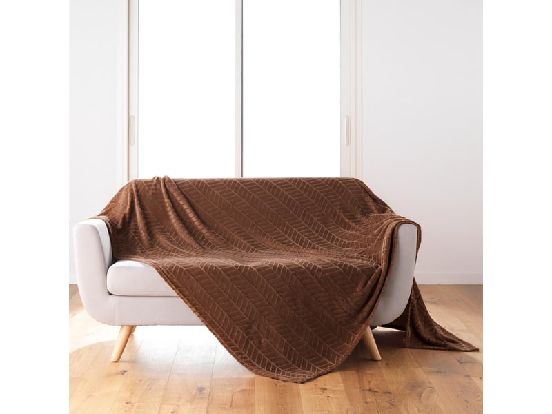  Plaid flanelle en relief arya 180x220cm choco  - Conforama C