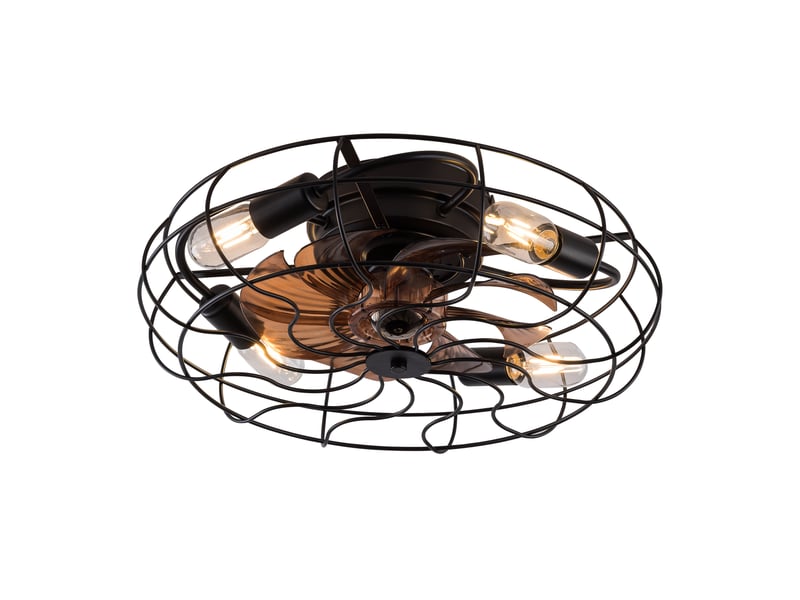  Ventilateur de plafond cage 19 pouces avec lumière, moteur dc réversible, télécommande, noir et noyer  - Conforama A