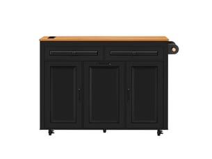 Îlot de cuisine mobile 120 cm avec plan coulissant, prises, usbusb-c et rangement poubelle, noir