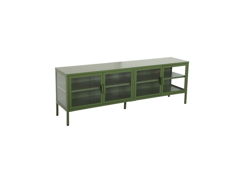  Meuble tv industriel métal et verre trempé 4 portes 160cm vert - arkansas  - Conforama A