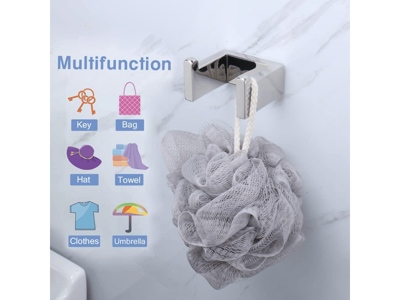 Crochet porte-serviettes, patère en acier inoxydable, mural carré, 7 x 6,1 x 4 cm (2 pièces, brillant, gris FC-ZLS-02063ZLS - Conforama E