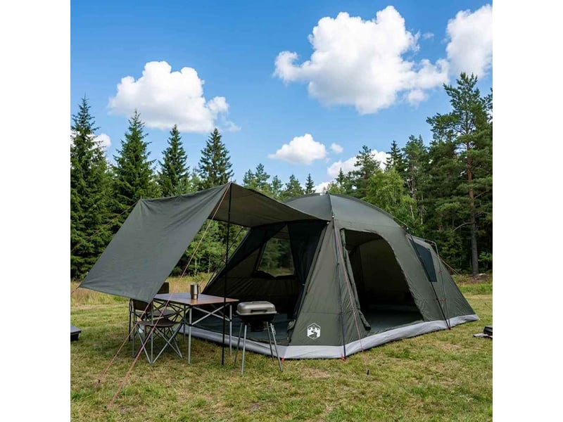  Tente de camping, tente cabane 12 personne vert armée polyester et acier  - Conforama B