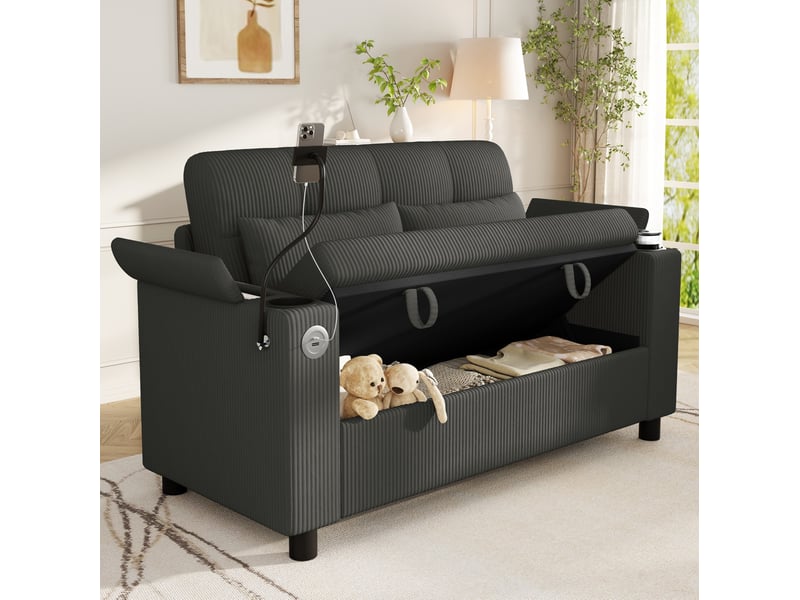  Canapé 2 places tcqpz 136,5 x 79,5 x 83,6 cm avec rangement usb type-c velours côtelé gris  - Conforama E
