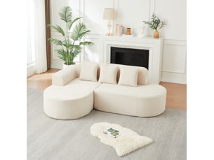 Canapé d'angle 4 places à méridienne incurvée avec accoudoirs arrondis, en velours côtelé beige, 220 × 155 × 70 cm