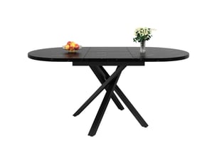Table ronde extensible effet marbre 100 cm rallonge 140 cm piètement noir en x cuisine petit-déjeuner