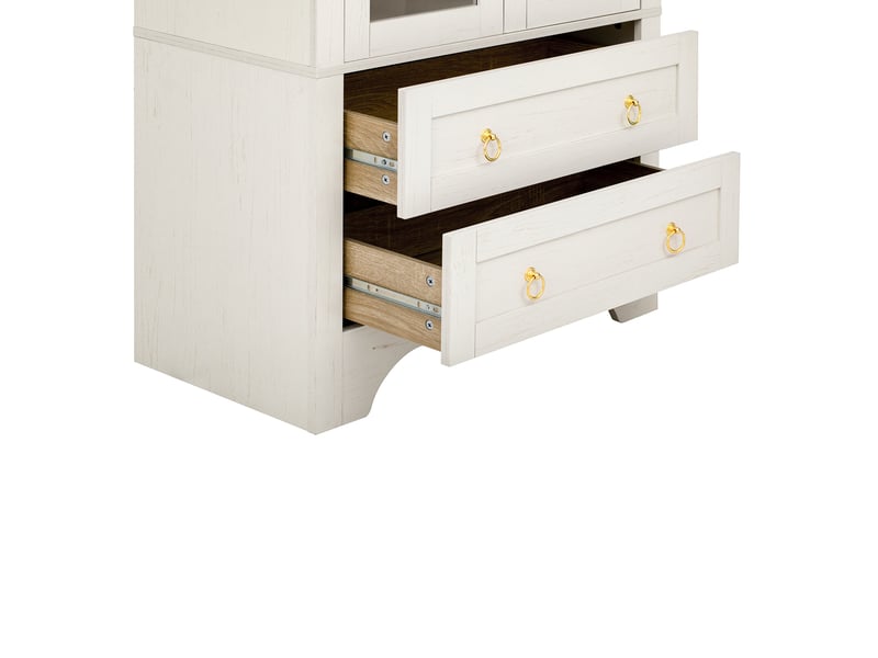  Buffet de cuisine - 76 x 40 x 180 cm - meuble de rangement et vaisselier avec portes en verre et tiroirs - blanc  - Conforama D