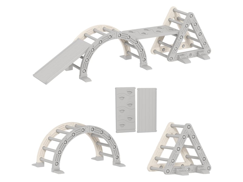  8 en 1 triangle escalade enfants, arc d'escalade, rampe double-face pour grimper &amp; glisser, 279 x 80 x 69 cm, gris  - Conforama A