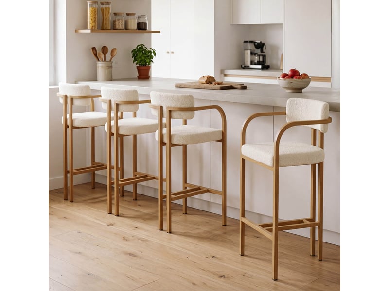  Lot de 4 tabourets de bar esma en métal effet bois et tissu bouclette avec accoudoirs  - Conforama B