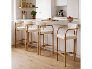 Lot de 4 tabourets de bar esma en métal effet bois et tissu bouclette avec accoudoirs