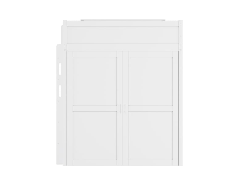  Lit mezzanine 90 × 200 cm 1 place avec bureau, 3 armoires, étagères, usb et led réglable, sans matelas, blanc  - Conforama E
