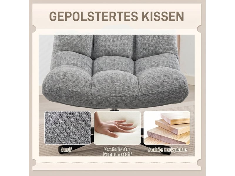  Fauteuil lounge pivotant 360° 95x75x90 cm – gris – assise large en polyester déperlant, dossier rembourré  - Conforama E