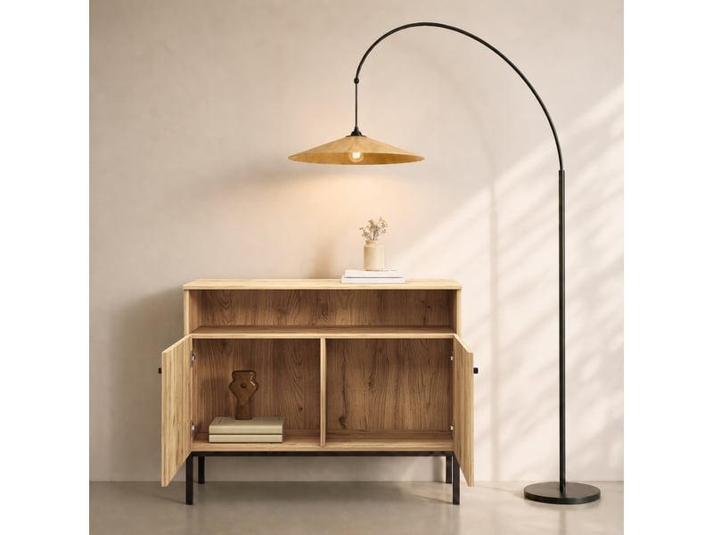Buffet de salon bas 2 portes | meuble de rangement avec niche ouverte | console d'entrée | 90x30x72cm | modèle duna | couleur chêne eos Duna - Conforama C