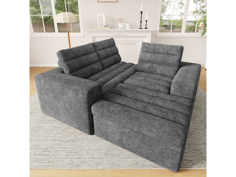  Canapé d'angle modulable en l, tissu chenille gris clair, canapé nuage 4 places avec pouf, assise sans armature pour salon et appartement  - Conforama D