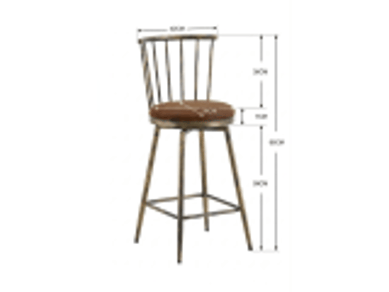  Tabouret de bar 39x39x96cm -idéal pour les îlots de cuisine, les bars et les restaurants- dossier à barreaux et assise rembourrée -métal- marron  - Conforama C