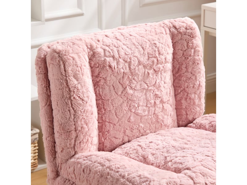  Chaise de bureau rose pivotante, chaise de coiffeuse en fausse fourrure avec assise large 67 cm et base en métal  - Conforama R