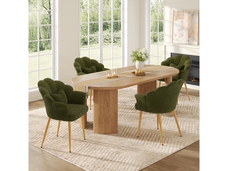 Lot de 4 fauteuils de salle à manger en tissu bouclette vert, 64x65,5x85 cm - Conforama B