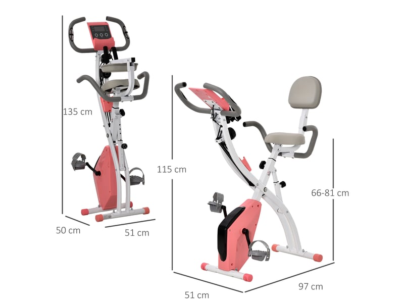 Vélo 2 en 1, écran lcd, cardio réglable, siègeroues, pliable, 8 résistances, câble tension, acier. - Conforama E