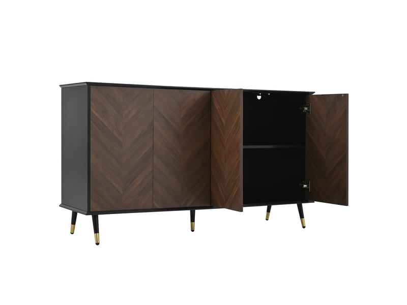 Buffet noir et marron 4 portes avec motif chevron, bahut salle à manger 140 cm - Conforama D