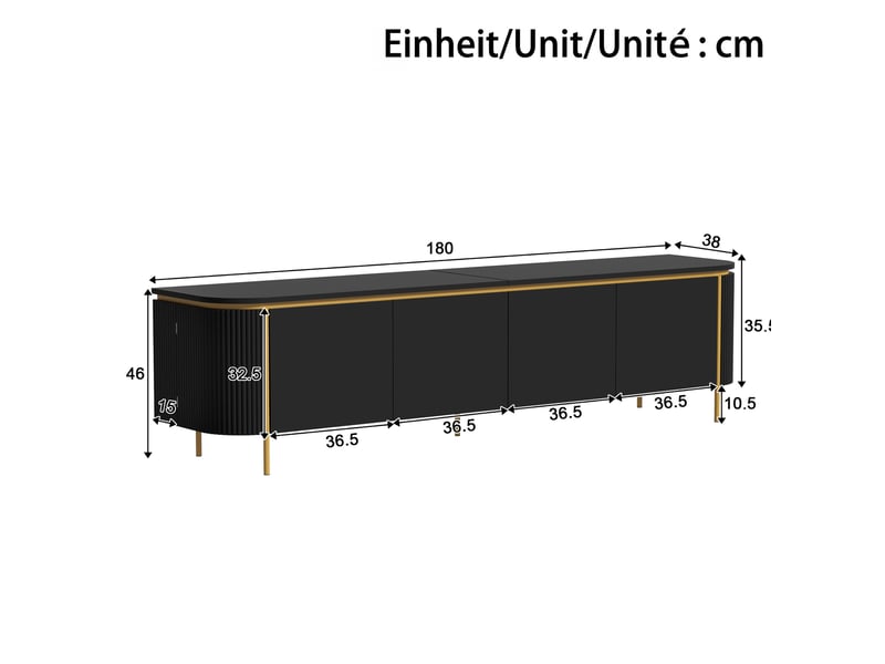  Meuble tv 6 portes avec passe-câbles 180 cm noir homvra  - Conforama E
