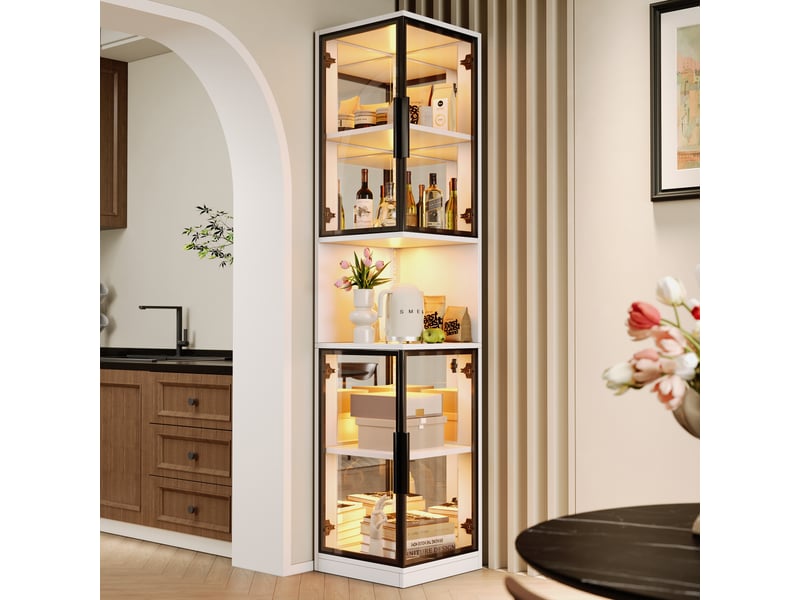  Vitrine led 205 cm avec portes vitrées fond miroir niche ouverte blanc Bliss Lite - Conforama B