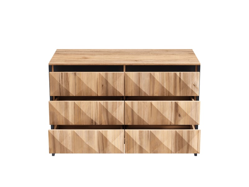  Buffet rangement 6 tiroirs noir bois naturel meuble bas moderne structure métal 120x80cm  - Conforama R