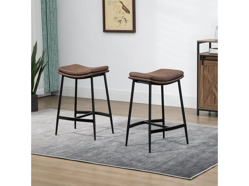  Lot de 2 tabourets de bar avec repose-pieds acier style industriel assise incurvée 48,5 x 38,5 x 68,5 cm marron noir  - Conforama D
