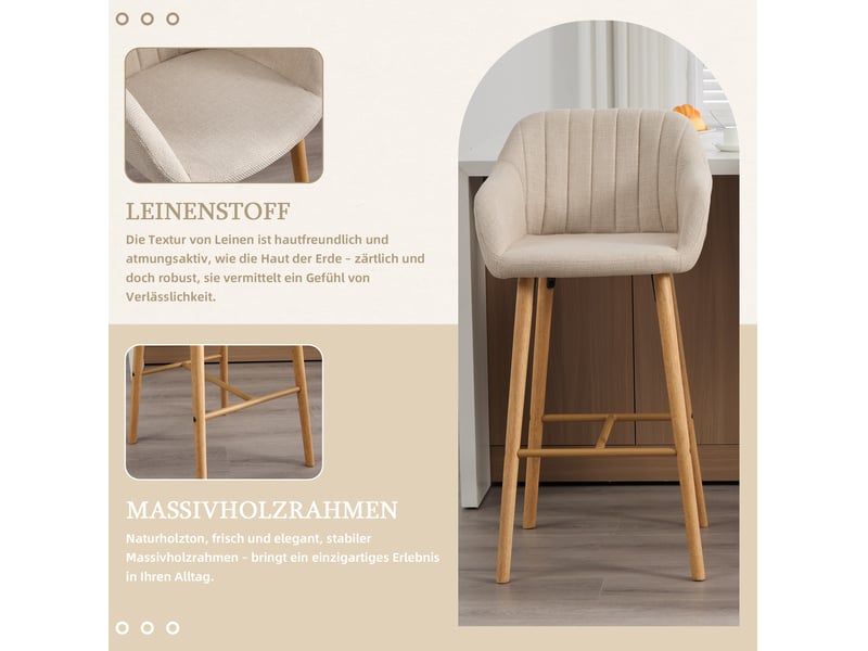  Lot de 2 tabourets de bar 55x58,5x104 cm avec accoudoirs en tissu beige  - Conforama E