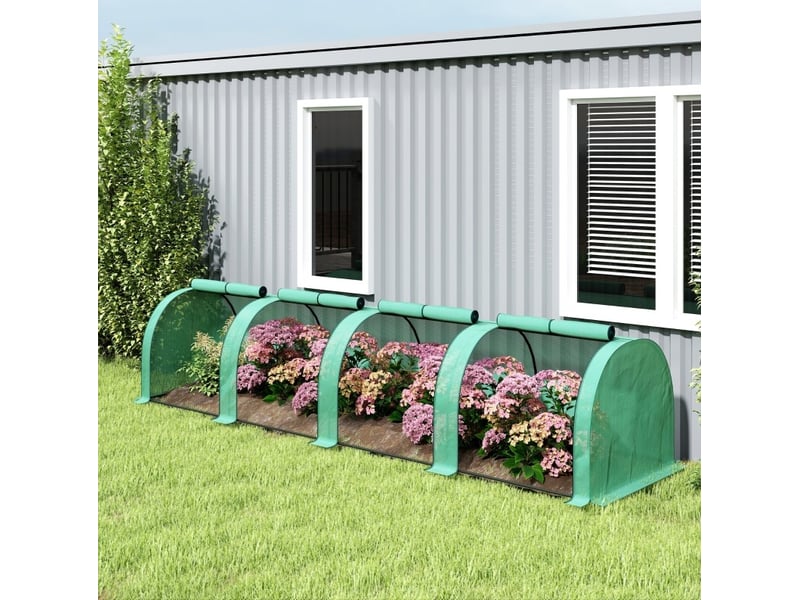  Serre tunnel de jardin 395 x 100 x 80 cm – verte – 4 fenêtres zippées, cadre en acier et film pe  - Conforama D