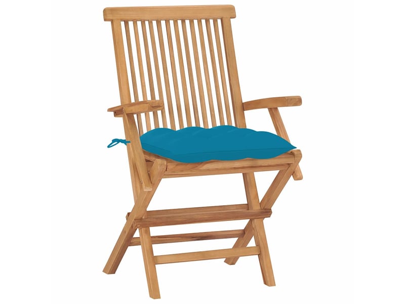Lot de 2 chaises pliantes avec coussins bleu clair en bois de teck massif cf32281 - Conforama A