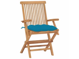 Lot de 2 chaises pliantes avec coussins bleu clair en bois de teck massif cf32281