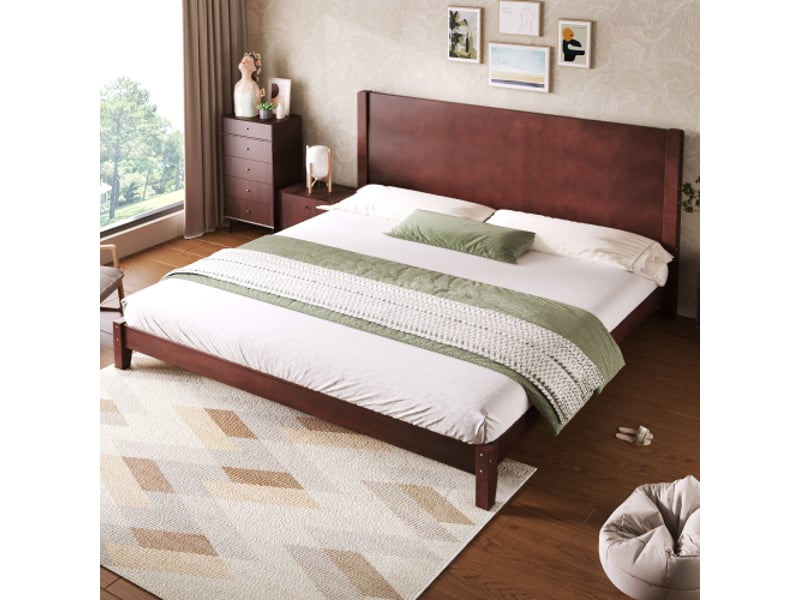  Lit plateforme brun 180x200 cm avec tête de lit et sommier à lattes – design contemporain  - Conforama D