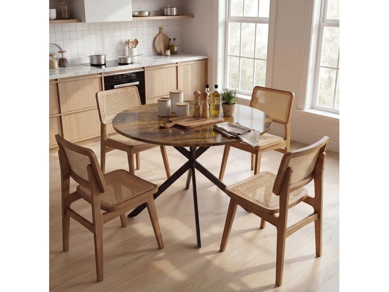  Table à manger ronde 4 personnes ø100 cm marron rustique style industriel  - Conforama E